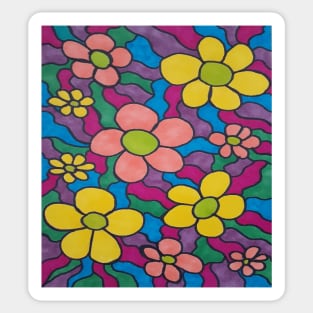 Funky Colorful Daisy Retro Art Sticker